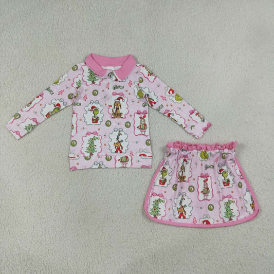 Christmas greenface pullover matching skort  girls long sleeve outfit