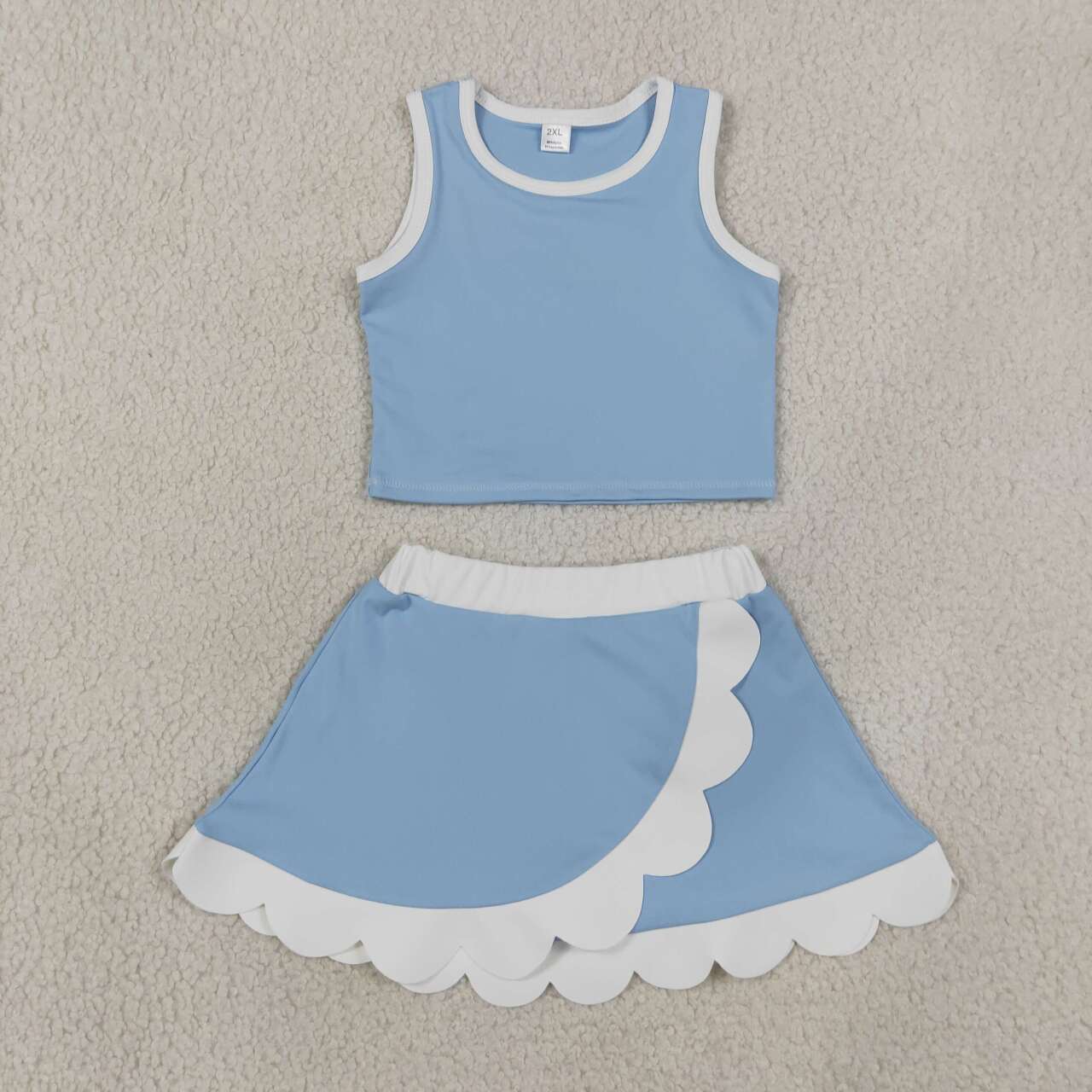 Girls summer blue color yoga tank top matching skorts outfit