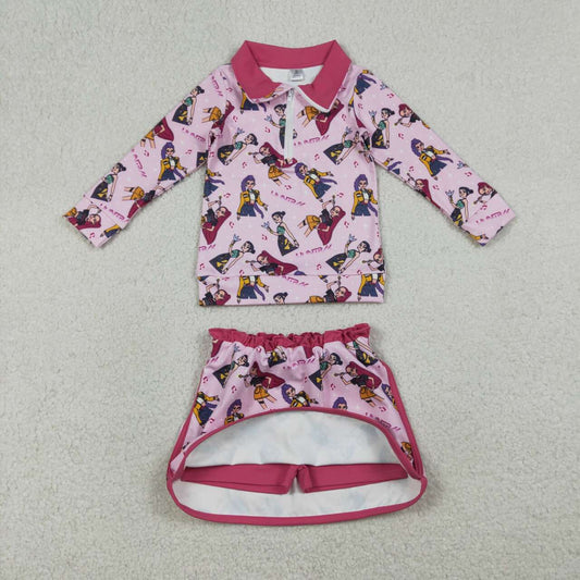 Kp design kids girls long sleeve pullover matching skirt yoga outfit