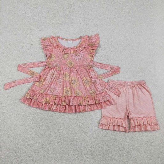 Flowers shirt matching shorts girls summer outfit