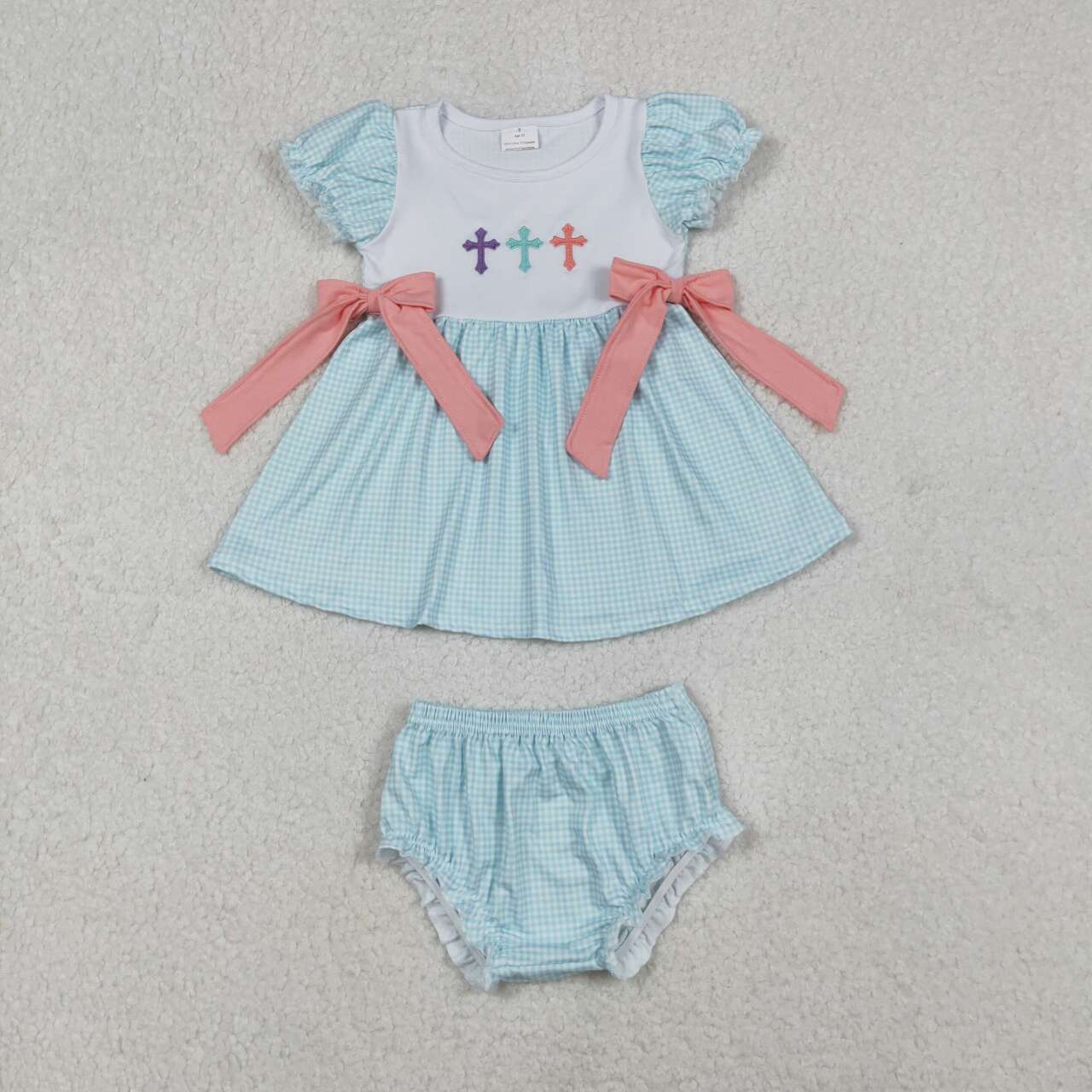 baby girl embroidery Easter cross bummies outfit
