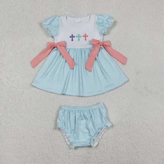 baby girl embroidery Easter cross bummies outfit