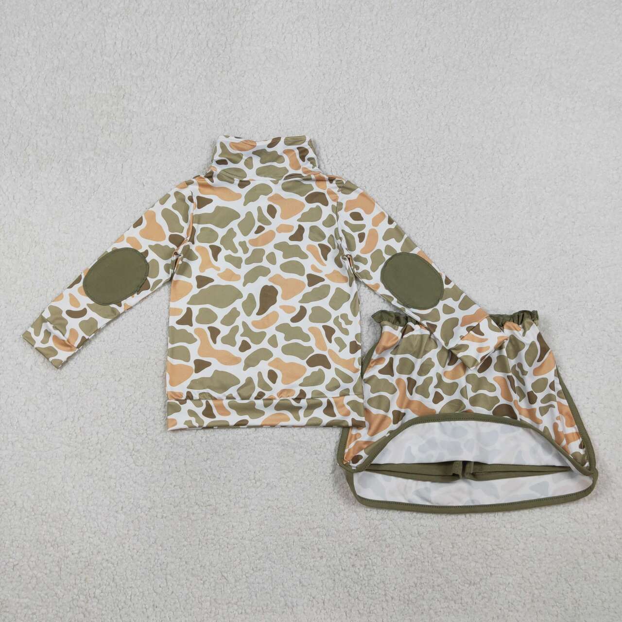 Orange green camo pullover top matching skirts girls yoga outfit