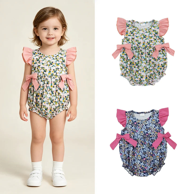 Pink flowers print toodle girl summer romper