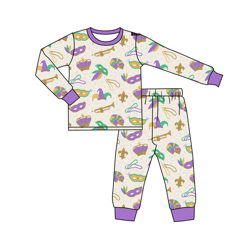 Mardi Gras mask design kids pajama set wholesal factory price