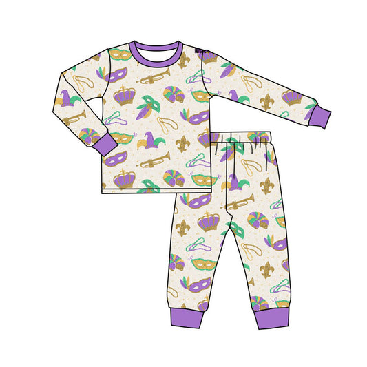 Mardi Gras mask design kids pajama set wholesal factory price