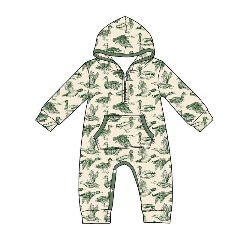 Mallard duck toddle baby boy long sleeve hoodie romper