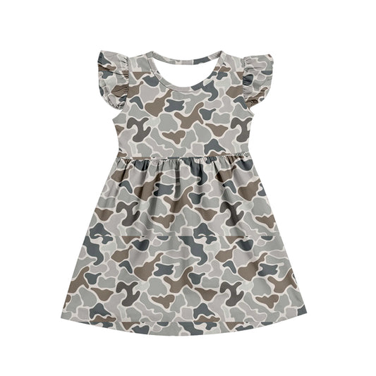 wholesale kids clothes flutter sleeve camo design dress