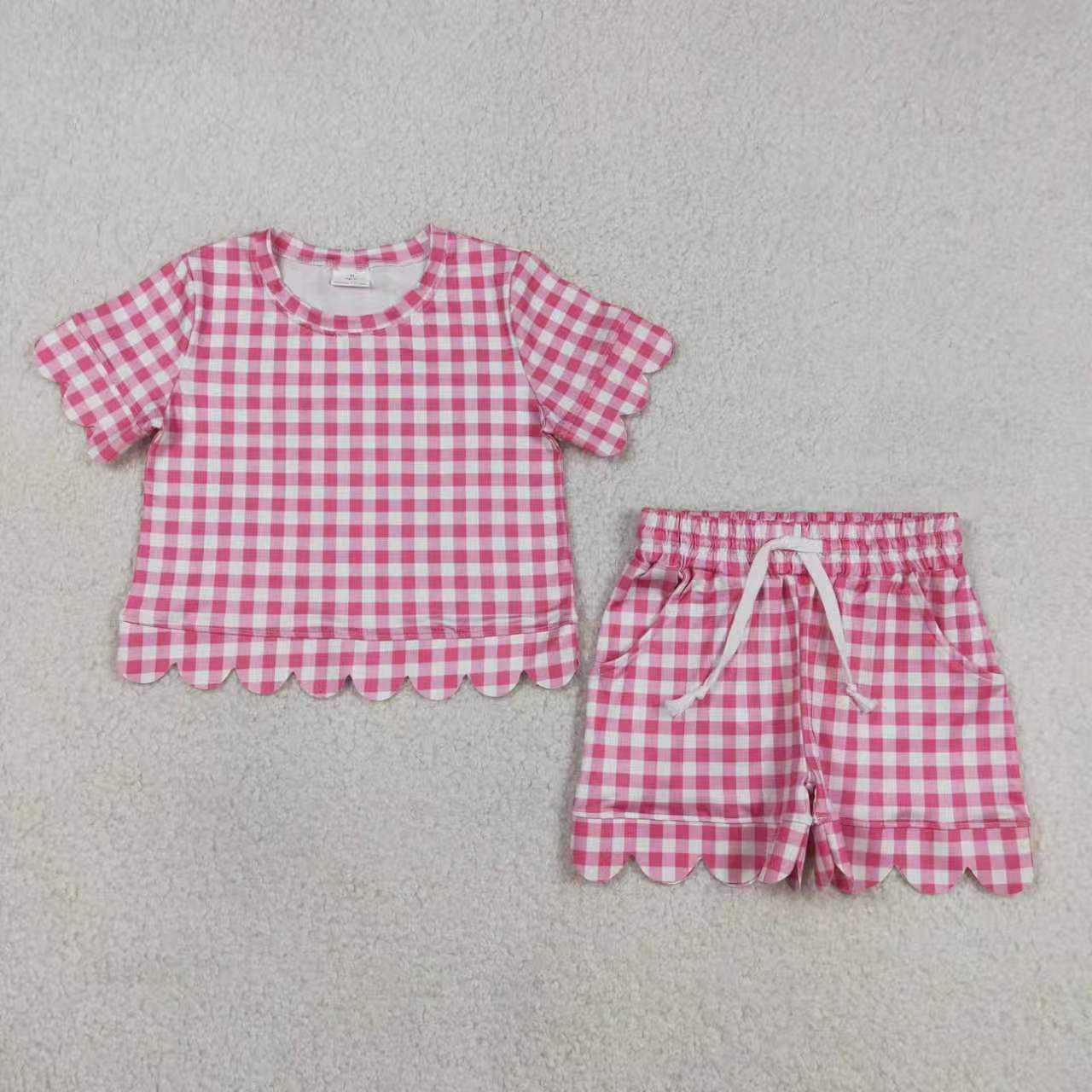 Plaid design toddle baby girls summer outfit