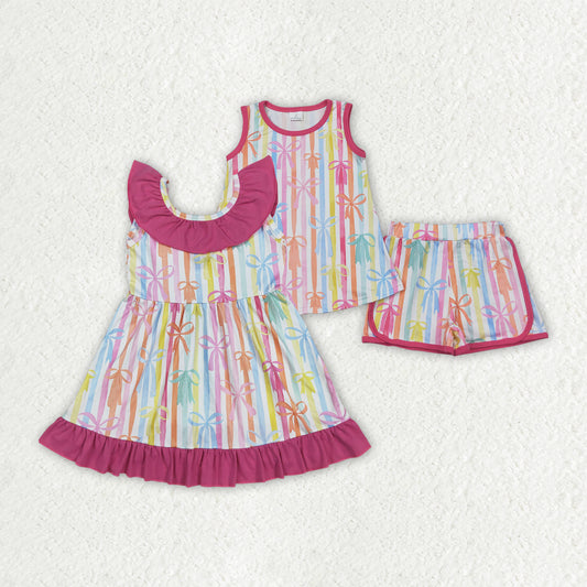 Toddle baby girl colorful bow summer outfit