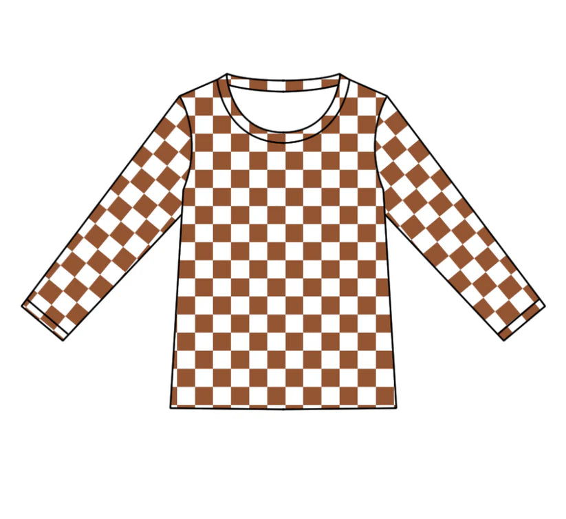 Kids brown checkered long sleeve t- shirt