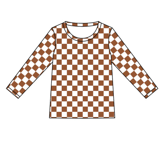 Kids brown checkered long sleeve t- shirt