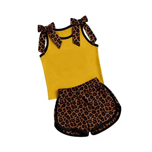 Custom bow top matching shorts girls summer outfit