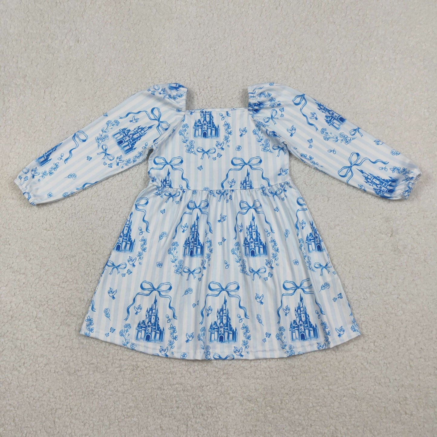 Blue bow castle design kids girls long sleeve outfit