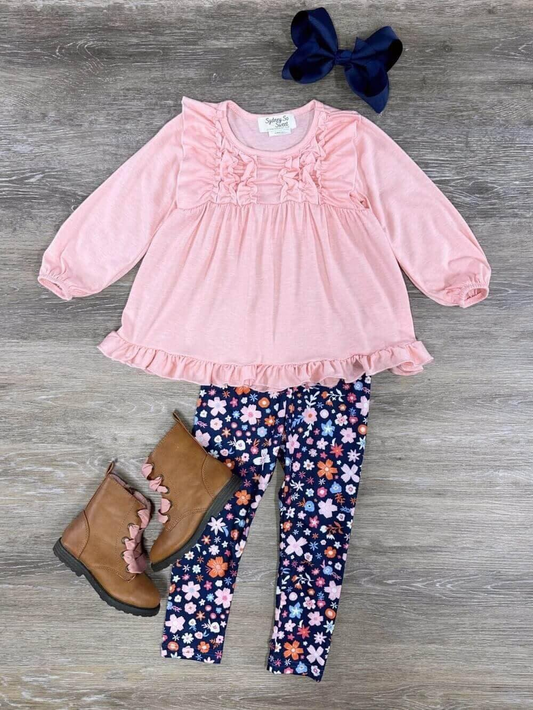 baby girls pink velvet top floral leggings outfit