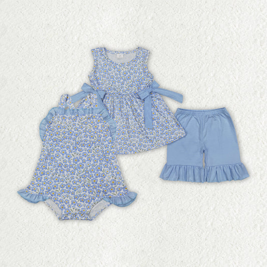Baby girls blue flower summer outfit