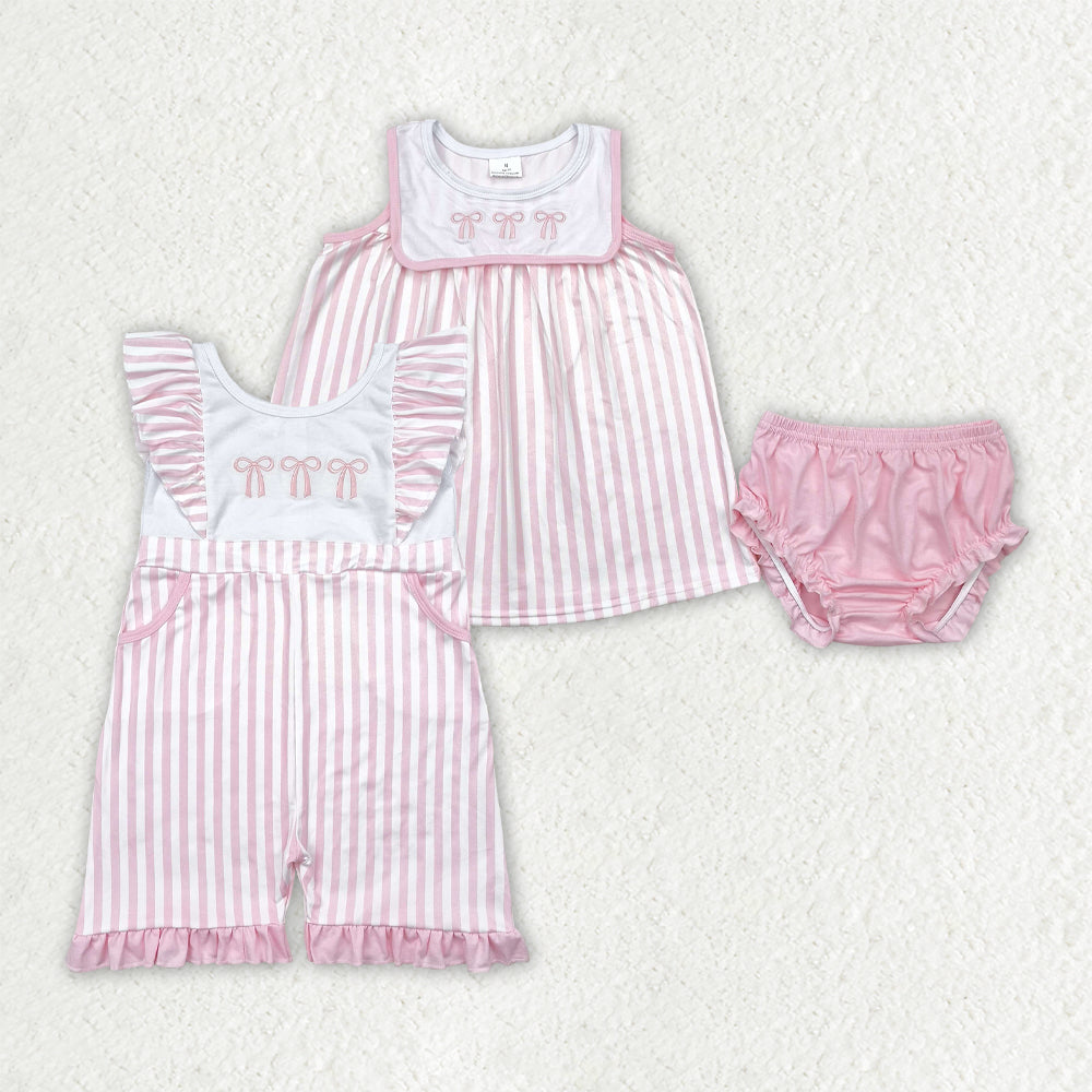 Toddle girls embroidery pink bow summer romper