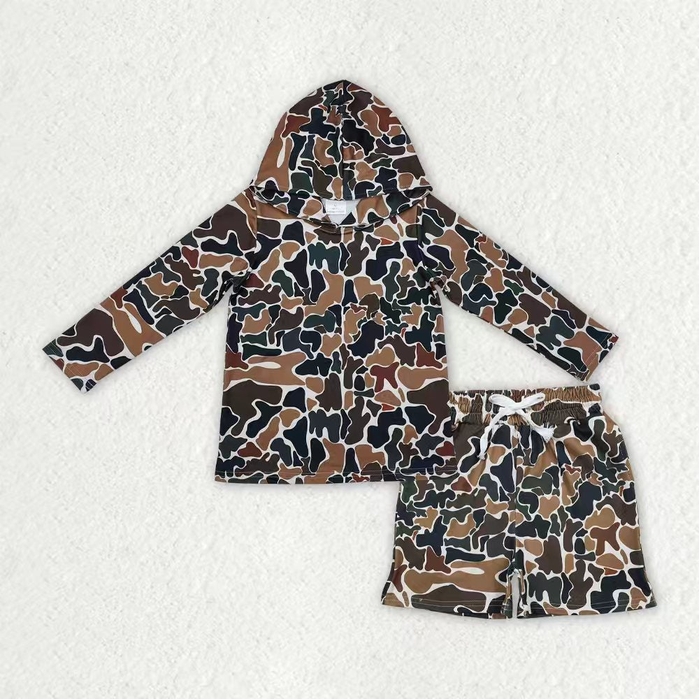 Camo long sleeve hoodie top matching shorts boy summer outfit