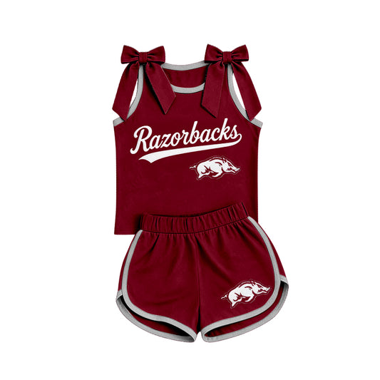 Custom team bow top matching shorts girls summer outfit