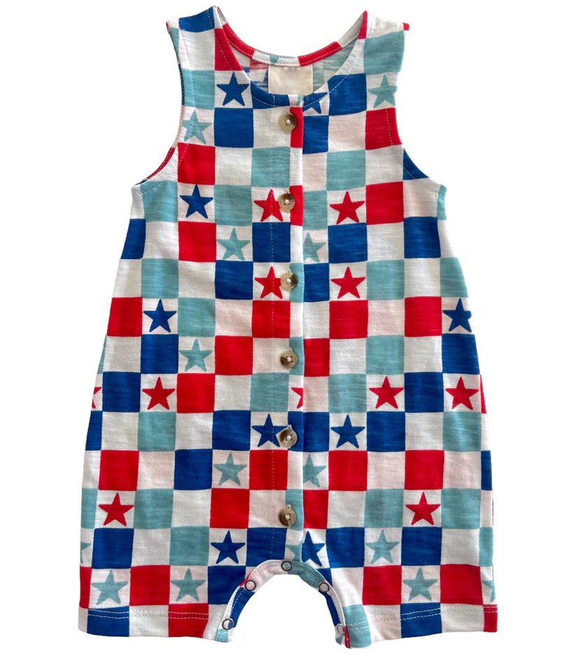 baby july 4th checkered romper preorder