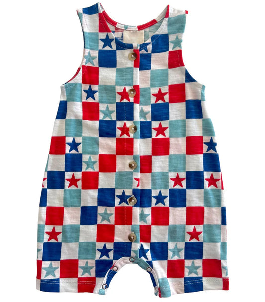 baby july 4th checkered romper preorder