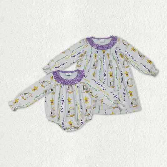 Infant baby girls long sleeve Mardi Gras dress