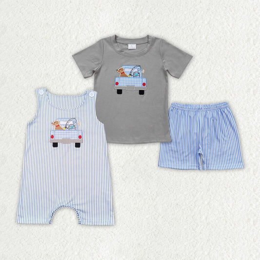 embrodiery dog fishng design brother wholesale matching sibling set