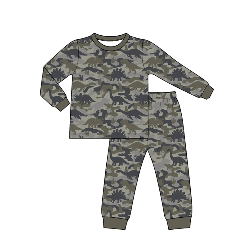 Dinosaur camo print boys long sleeve top pants set outfit preorder