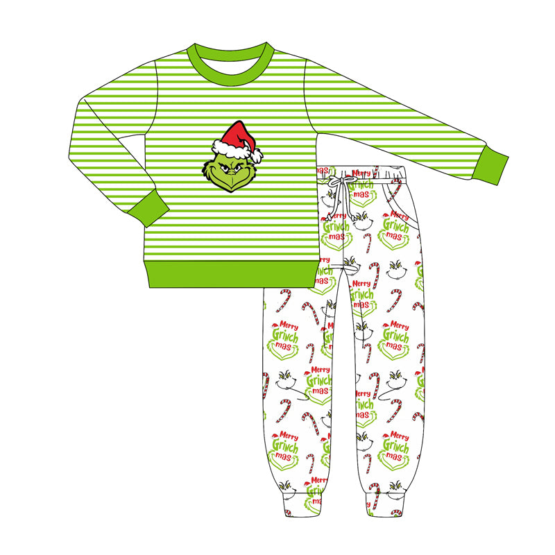 Christmas green face shirt matching pants design boy long sleeve outfit preorder