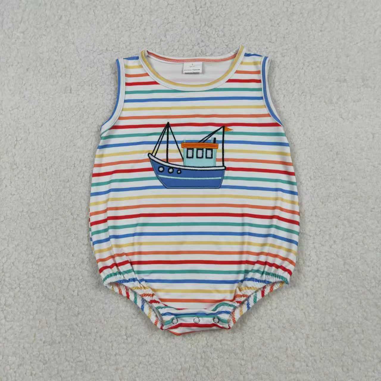 Embroidery Sailboat top matching shorts boy outfit