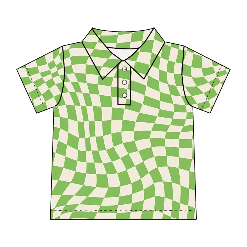 baby boy green checkered short sleeve polo shirt