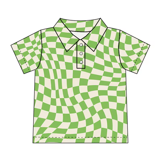 baby boy green checkered short sleeve polo shirt