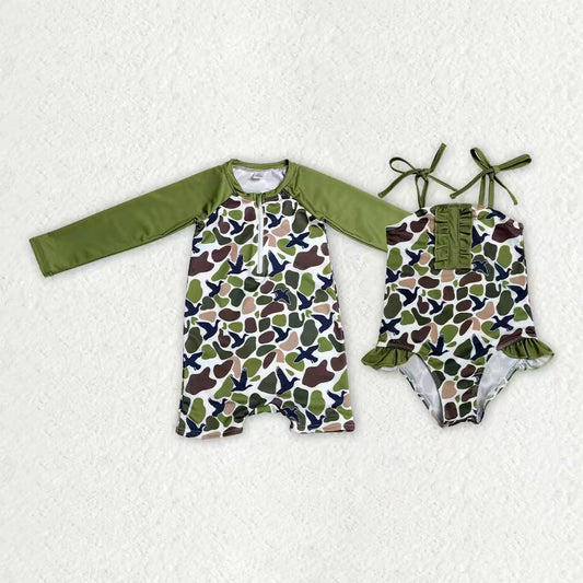 One piece deer camo boy summer swimwear