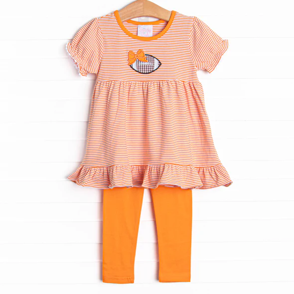 wholesale baby girls orange stripes football game day clothing set