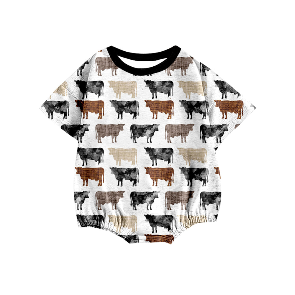 infant baby boy short sleeve farm cow romper