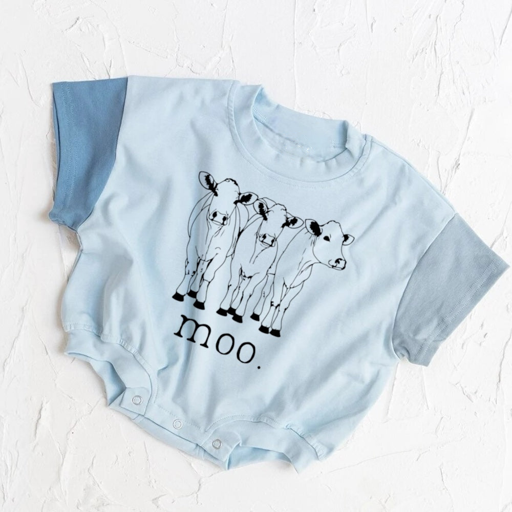 Newborn baby girls cow moo farm romper