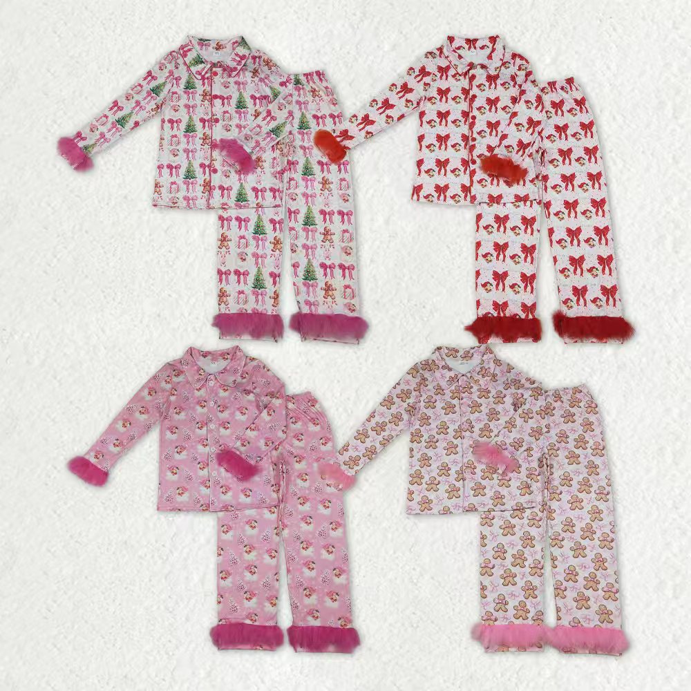 Adult women Christmas santa claus red bow long sleeve pajama set