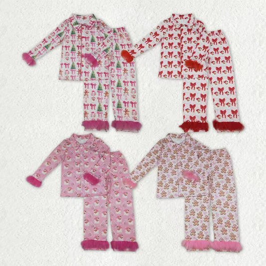 Adult women Christmas santa claus red bow long sleeve pajama set