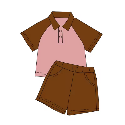 baby boy short sleeve pink brown polo shirt outfit