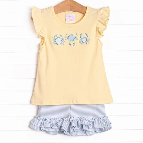 baby girls blue stripes beach crab outfit