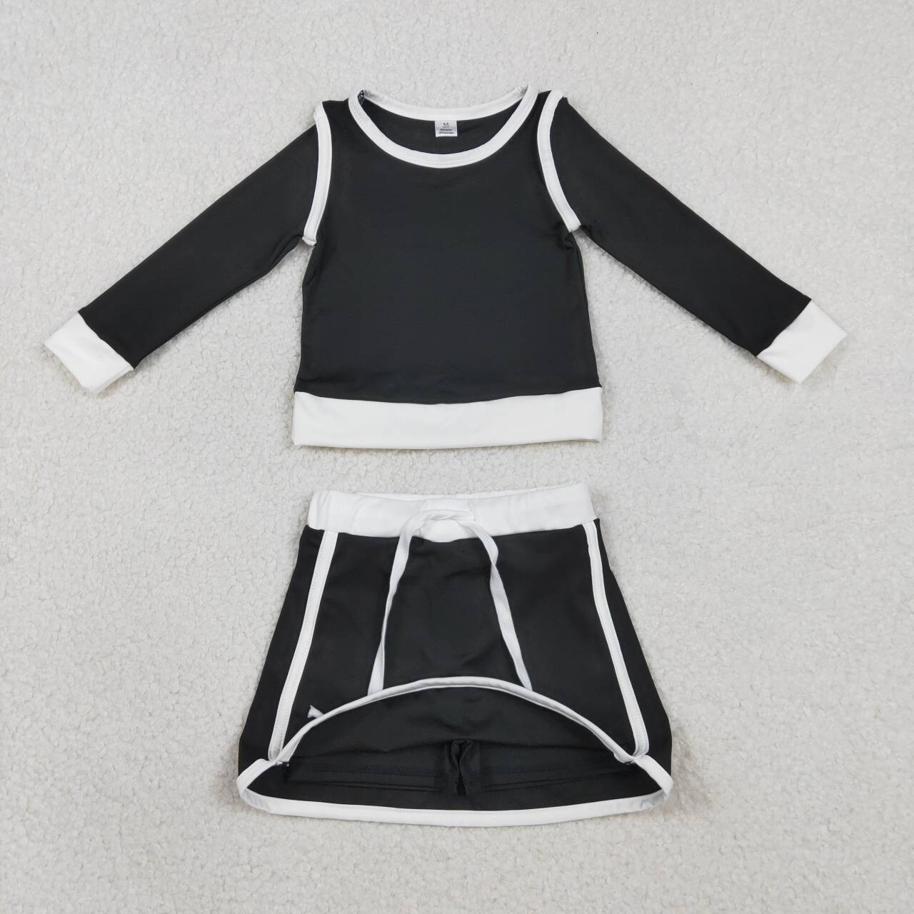 Black yoga top matching skirts girls outfit