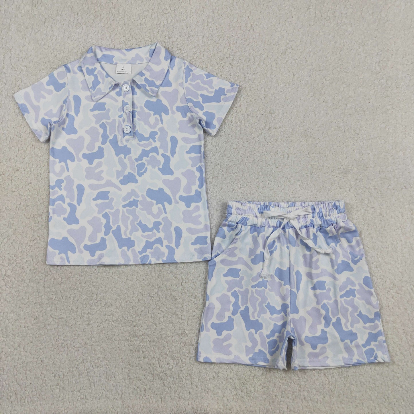 Blue camo top matching shorts boys summer outfit