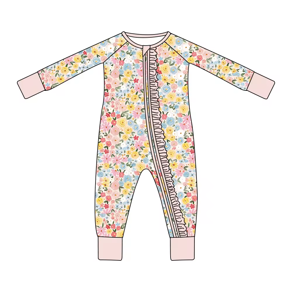 infant baby long sleeve floral zip romper