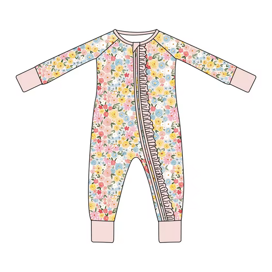 infant baby long sleeve floral zip romper