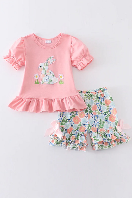 easter floral bunny short sleeve outfit