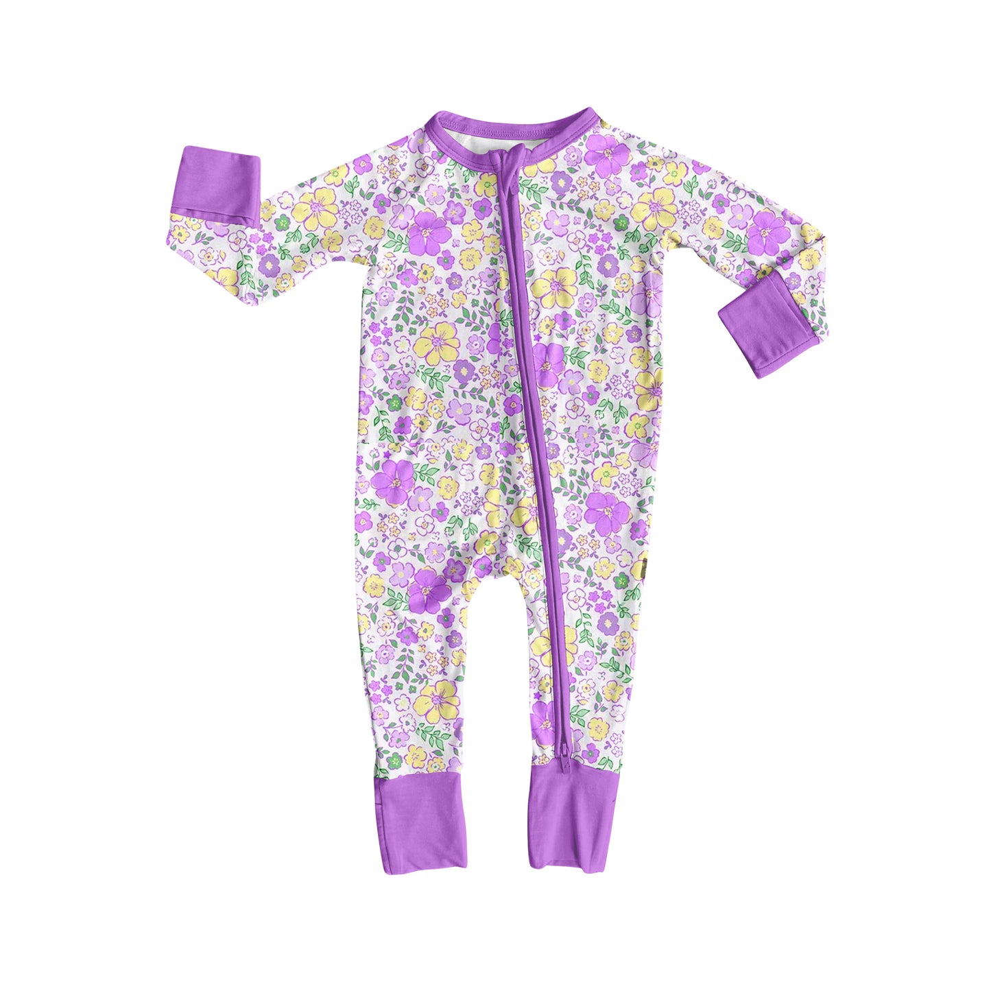 toddle baby lavender floral long sleeve zip romper