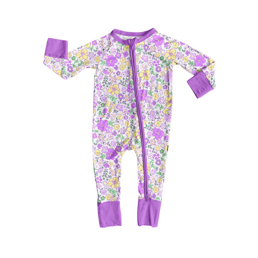 toddle baby lavender floral long sleeve zip romper