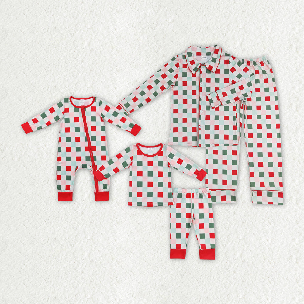 Family mommy and me green red checkered christmas pajama set