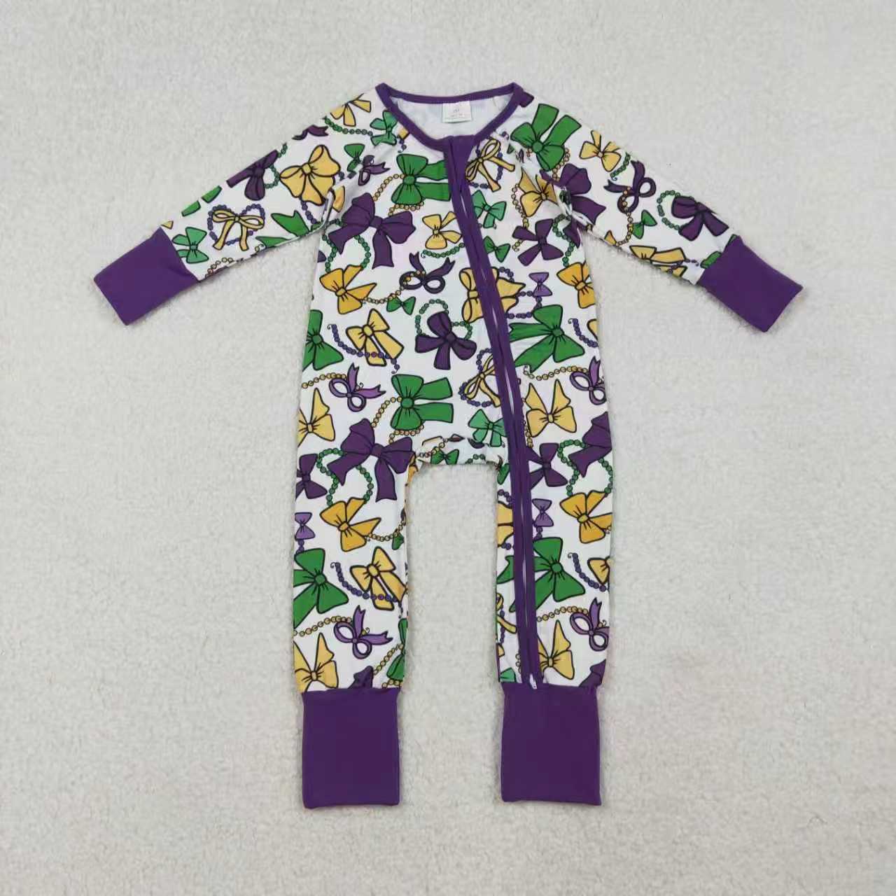 Mardi Gras bow girls long sleeve pajama set