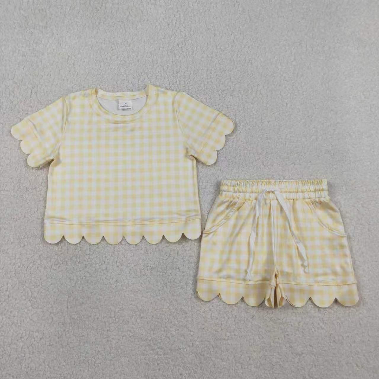 Plaid design toddle baby girls summer outfit